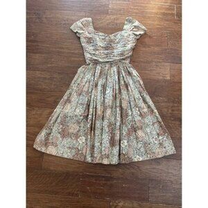 50s Jerry Farris Floral Cotton Dress XS | Ruched Bodice | A. Goodman Vintage